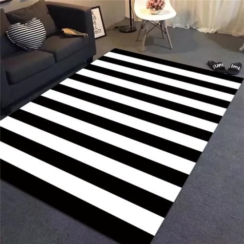 Kunsen 80X140CM Teppich Quadratisch Moderner, geometrischer, Schlichter Kurzflor, rutschfest, waschbar und pflegeleicht, weiß Zuschneidbar Schwarz Flickenteppich Für Esszimmer