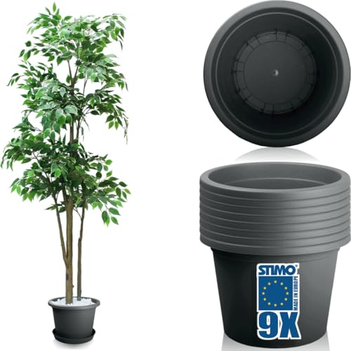 9x Blumentopf Pflanztopf rund Ø 34cm Kunststoff Pflanzkübel (Anthrazit)