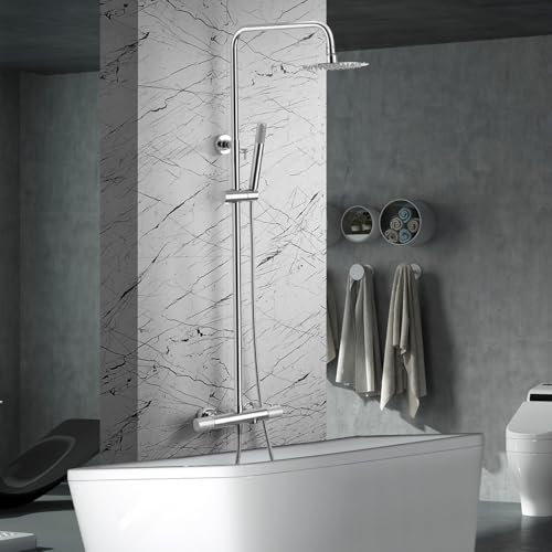 Imex Thermostatische Duschsäule ohne Wasserhahn | Duschset und Badewanne mit Duschkopf und Schlauch | Armaturen mit Regendusche | Durchflussmenge 12 l/min | Serie Line |