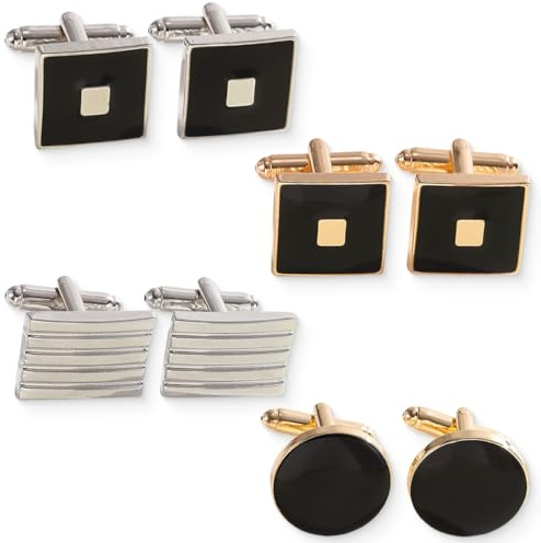 WUMZIRA 4 Pairs Boutons de Manchette, Bouton de Manchette Homme Pour Chemise Mouvement de Montre Acier Inoxydable Pour Mariage Business Commercial Fête des Pères Or Argent