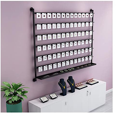 An der Wand montierter Ohrringhalter, Metall-Präsentationsständer für Ringe, Armbänder, Sonnenbrillen, hängender Schmuck-Organizer, Halskettenhalter, Ohrring-Aufhänger, Schwarz, 100 x 15 x 120 cm