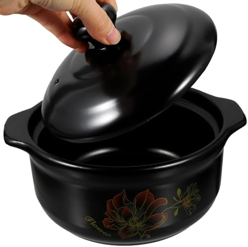 MGHRUE Olla Grande Olla Grande Cazuela De Cerámica Olla De Barro Olla China para Guisar Olla para Sopa Olla para Cocinar Olla con Tapa Utensilios De Cocina Olla Grande De 2,6 L