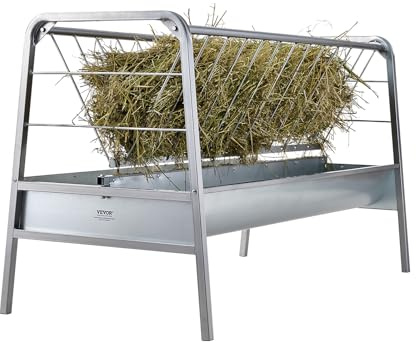 VEVOR Râtelier à Foin pour bétail de 363,6 L, mangeoire à céréales et à Foin 2 en 1, mangeoire à pâturage en Acier Robuste avec bac d'alimentation Plus Profond, pour élevages de Moutons et hangars