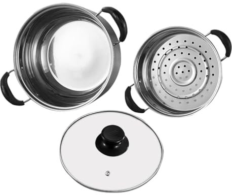 OFFSCH Olla Vaporera Inoxidable Con Doble Asa Cacerola Práctica Para Cocinar Al Vapor y Sopas Uso Multifuncional Para Cocinas Domésticas