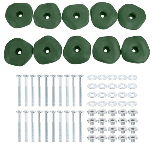 PATIKIL Rock Climbing Holds, 10 Pcs Climbing Rock Wall Grips Play Set Climber Attachments with Single Holes for Playground Accessories Indoor Outdoor Tree Training, Green-C