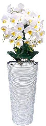 B4y Orchideen kunstlich XXL 120x40cm, Hochtopf weiß, 5 formbare Blütenrispen, weiße Blüten wie Echt | Dekoblumen, Gesteck, Phalaenopsis - Wohnungsdeko, Büro, Hochzeitsfeier - minimialistisch