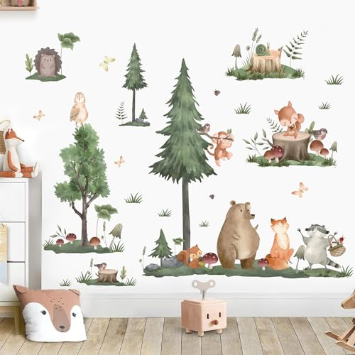 KAIRNE Waldtiere Wandtattoo Fuchs Bär Eichhörnchen Baum Kinderzimmer Baby