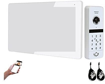 ZKLGS Videocitofono WiFi, Tuya 1080P Videocitofono Casa Password Card Sblocco Appartamento Villa Video Chiamata Citofono Campanello Tuya 4 Fili per la Sicurezza Domestica(White)