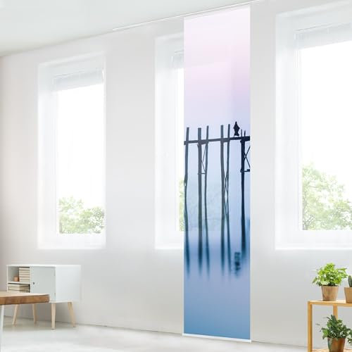 micasia Schiebegardine halbtransparent 60er Paneel Klett Natur Textil lichtdurchlässig - Asien Modern Flächenvorhang Pastell Wohnzimmer Schlafzimmer 2592 (60x250 cm - 1 St.)