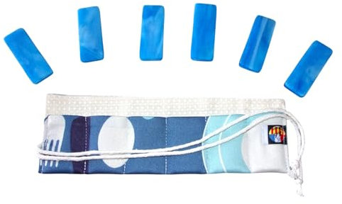 Juego de 6 portacuchillos de cristal con funda artística de algodón, colección elegante para artes de la mesa, fabricado en Francia (azul cielo)