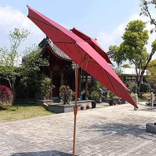 YFQYRB Ombrello Parasole per Ristorante All'aperto 2.7m, Ombrellone da Patio Doppio Top con Manovella, Parasole per Balcone Inclinabile(Burgundy)