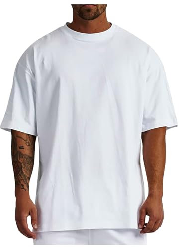 Generisch Reloj infantil de algodón puro de talla grande, color sólido, talla grande, manga corta, con hombros redondos, camiseta sin mangas, V, Blanco, L