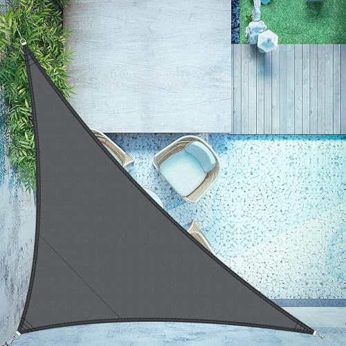 LOVE STORY Sonnensegel Dreieckig 3.6x3.6x5.1m Wasserdicht UV95% für Balkon | 160g/m² PES Segeltuch,Rechtwinklig Dreieckig Segel,Sonnenschutz & Windschutz für Garten,Terrasse.Anthrazit