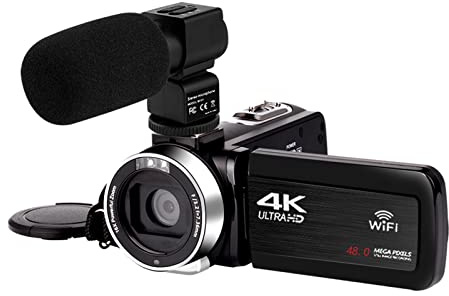 QZCX Cámara Digital, Camcorder de cámara de Video 4K 3 0fps Ultra HD Digital Vlogging Video Cámara de Video 16x Zoom Digital Relleno Luz WiFi Vlog Grabador(32G SD Card,Rot)