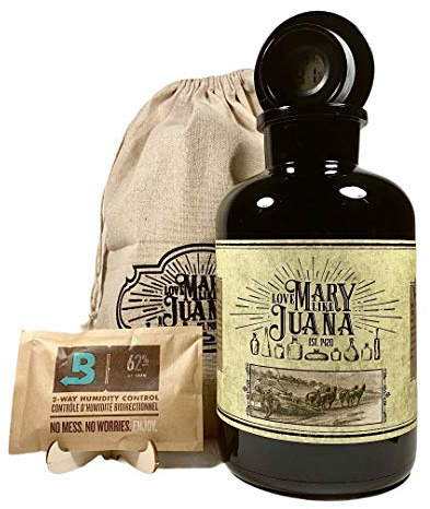 Cannabis Humidor - 2000ml Aushärtungsglas mit Hygrometer nach Apothekennorm mit Hygrometer inkl. Holzpinzette, Kreideetikett und Kreidestift zum Beschriften, Feuchtigkeitspack und Leinenbeutel
