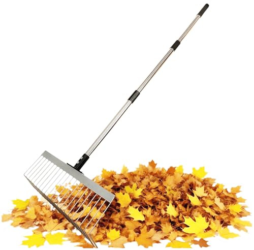 Hitburu Rastrillo para Hojas | Mango Largo Ajustable Escarificador de Jardín - Herramientas de Jardinería y Recolección de Hojas para Limpieza de Jardines