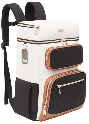 Stillithou Backpack Coolers Insulated Leak Proof, 36 Cans Large Cooler Backpack Insulated Waterproof. Soft Cooler Bag for Beach Travel Outdoor Camping Picnic Black with Off White with Brown