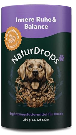 NaturDrops inre lugn och balans hundsnacks med funktion, 125 stycken, med humle och valeriana för stresslindring, 100% naturlig – 250 g
