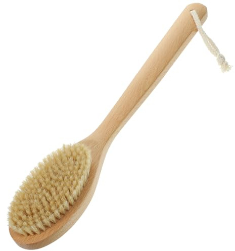 Hohopeti Badebürste mit Langem Holzgriff Natürliche Schweineborsten Körperbürste für Sanftes Peeling und Massage Duschbürste Aufhängen für Rücken und Ganzkörperreinigung