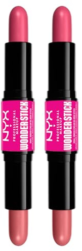NYX Professional Makeup Blush Wonderstick Tonalità 01 Light Peach + Baby Pink a Doppia Punta Dona Colore Scolpisce Formula Vegana Cremosa e Versatile con Acido Ialuronico - 2 Fard da 8g