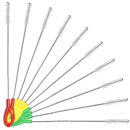 Straw Cleaner Brush Set, 10-Pack Stainless Steel & Nylon Straw Cleaning Brushes for Reusable Straws, Test Tubes, Bottles, and Narrow Necks – Multi-Color with Hanging Holes