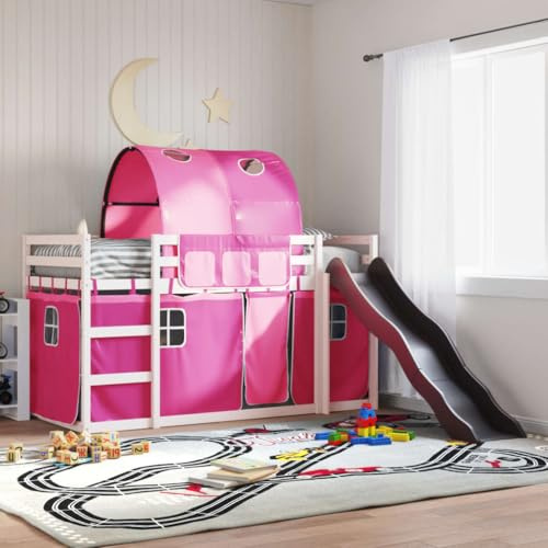 QZZCED Letto a castello in legno massello di pino con scivolo e scala, letto a soppalco con ringhiere di sicurezza su 4 lati per spazi ridotti, struttura robusta e doghe in legno