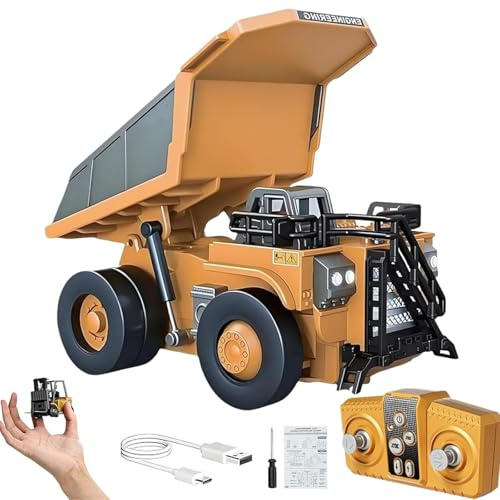 Set Di Mini Veicoli Da Costruzione Rc In Lega Di Alta Qualità In Scala 1:64,Con Telecomando Carrello Elevatore,Autocarro Ribaltabile,Mini Escavatore E Autocarro Ribaltabile Bambini Adulti (D)