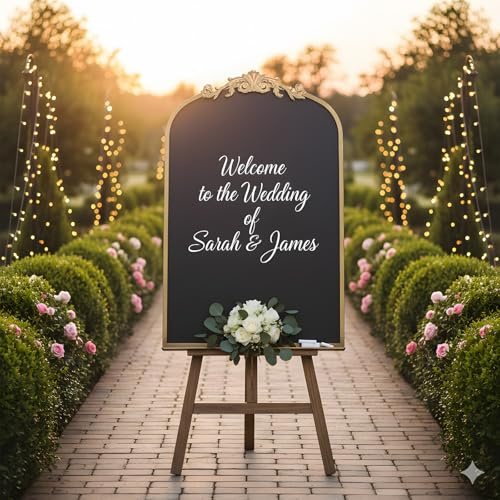 CASOLLY Vintage Magnetic Arch Chalkboard with Shelf - 24x36 Decorative Wall Mounted Ornate Gold Framed Blackboard with Chalk, Clips & Cloth - Elegant Wedding Sign & Kitchen Menu Home Decor