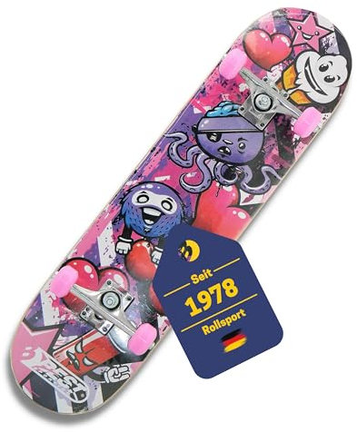 BEST SPORTING Skateboard A3 Kid Octopus – Skateboard 78 cm für Kinder mit rutschfestem Deck – 7-lagiges Ahornholz & Alu-Achse – ABEC 3 Kugellager – für Mädchen & Jungen ab 7 Jahre (Octopus Pink)