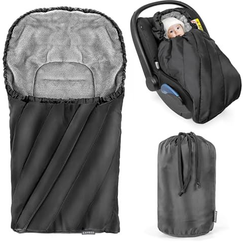 Zamboo Winter Fußsack Deluxe für Babyschale (Maxi-Cosi, Römer, ABC Design, Cybex u.v.m.) - Schwarz Grau