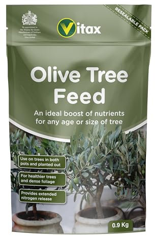 Vitax Olive Tree Feed, Suitable For Borders, Pots & Containers, Encourages Healthy Growth: 0.9Kg Pouch