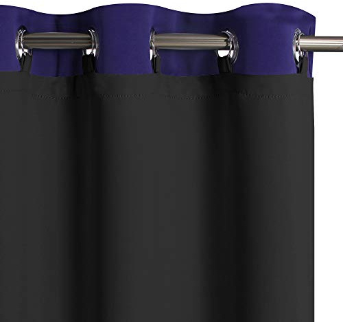 KGORGE Blackout Curtain Liner for Window - Noise Reducing Privacy Protection Sun Block Panels, 100% Room Darkening Drapes Easy Installation Rings Included (1 Pair, W 50 x L 59 inches, Black)