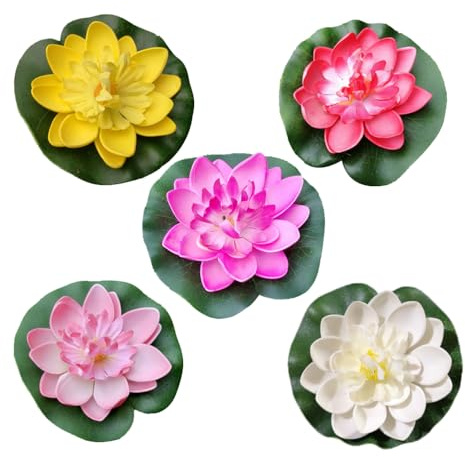 Amosfun Künstliche Wasserrose Schwimmend Eva Material 10 cm Lotusblüte Simulation Teich Deko Für Aquarium Und Pool 5 Stück