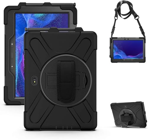 Gerutek Hülle für Samsung Galaxy Tab Active5 Pro/Active4 Pro 2025/2022/2019 | Stoßfeste für Active Pro 10,1 Hülle, 360° Drehbar Stände, Hand-/Schultergurt, Stifthalter , Arbeit/Outdoor/Drinnen, Schwarz