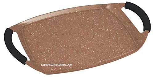 Suinga Plancha DE INDUCCIÓN MARRÓN con Revestimiento de Piedra Antiadherente. Doble asa de Silicona. Inducción Completa. Medidas 47 x 29 x 4.5 cm