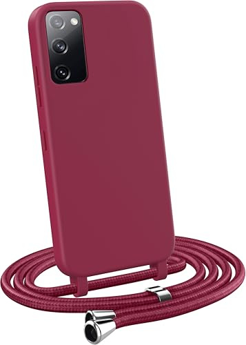 MyGadget Handykette für Samsung Galaxy S20 FE - [ Hülle mit verstellbaren Band ] - TPU Handyhülle mit Handyband zum Umhängen - Kordel Schnur Case Schutzhülle - Bordeaux Rot