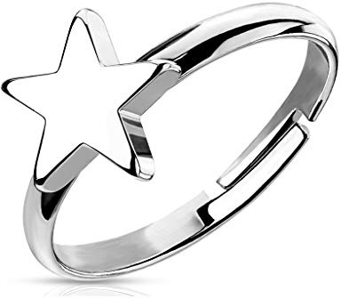 Paula & Fritz® Ring Damen Verstellbar Stern 925 Silber Überzug 316L Chirurgenstahl Zehenring Mittelring Partnerring Offen Einstellbarer-Ring