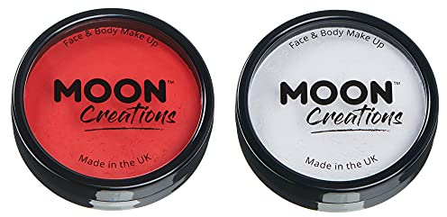 Moon Creations Trucco professionale per viso e corpo | Tortiere professionali con vernice colorata per truccabimbi | Pittura per il viso per bambini, adulti, Set bandiera inglese rossa e bianca, 36 gm