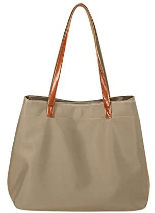 FANDARE Vintage Handtaschen Damen Schultertasche Henkeltasche Tragetasche Wasserdicht Nylon Frauen Schulranzen Arbeitstasche für 15 Zoll Laptop Reisen Arbeit Khaki L