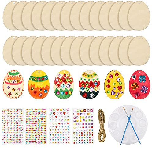 Colgante Pascua Madera, 60 Pascua Colgar en Forma de Huevo, DIY Adornos Madera Colgantes Pascua, Colgar Decoraciones de Manualidades Madera Pascua con Cordeles, Adornos de Pascua sin terminar