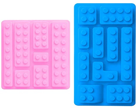Building Brick Mold -Jagowa - 2 Pcs Soft Silicone Chocolate Moulds Candy Moulds Cupcake Decoration DIY Baking Moulds (Light Pink & Blue)