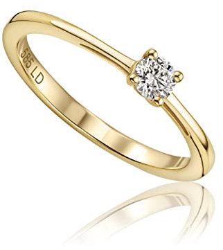 MIORE Diamant Schmuck Damen Solitär Verlobungsring mit 0.15 Ct Diamant Ring aus Gelbgold/Weißgold 14 Karat (585) Gold