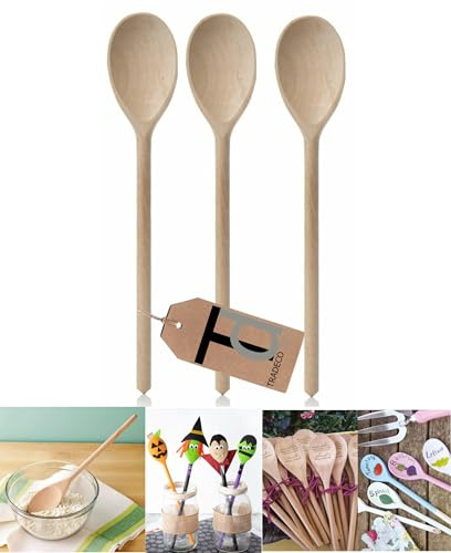 Set of 3 x 12 (300mm) Beechwood Wooden Spoon, Ideal for Baking, Decorating, Engraving Made in The EU. Tradeco Direct®