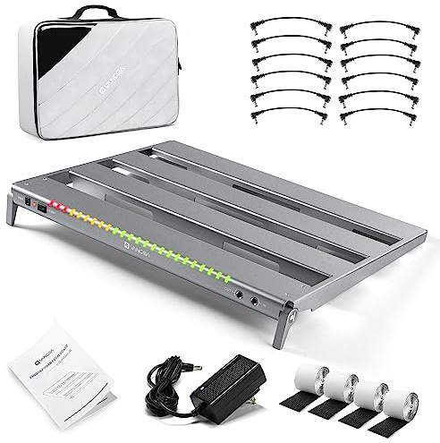 Vangoa Gitarrpedalbräda med isolerad strömförsörjning, PD-M aluminium en del böjd bärbar hopfällbar pedalboard med premium ryggsäck stilväska, medium, 45 x 34 cm, 1,5 kg, grå