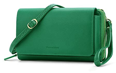 Peacocktion Damaxelväska, liten crossbody-väska, handledsväskor, plånbok med crossbody och handled, 2 remmar, mobiltelefonficka för upphängning med RFID-korthållare, 01 – mörkgrön, Utility