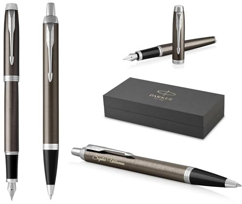PARKER IM Core Füllfederhalter und Kugelschreiber mit Gravur | Premium Stift | Geschenkbox | schwarze Mine | personalisiertes Geschenk | Namen | graviert | Geburtstag (Dark Espresso C.C.)