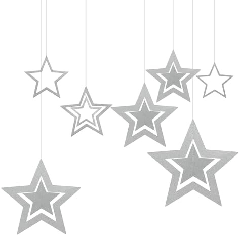 MrMrKura Ghirlanda di Stelle Dorate Glitterate, 21 Decorazioni Natalizie da Appendere a Stelline Scintillanti per Natale, Compleanno, Fidanzamento, Matrimonio, Asilo Nido, Camera da Letto (argento)