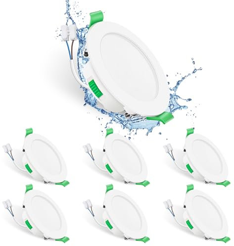 ALUSSO LIGHTING LED Downlights Ceiling 7W Ultra Slim Dimmable Recessed Ceiling Lights IP44 Spotlights for Bathroom, 3000K Warm White 4000K Neutral White 6500K Cool White Adjustable, Round White 6 Pack