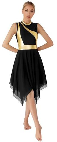 Freebily Vestiti Danza Balletto Donna Body da Ginnastica Artistica Asimmetrico Tutu Danza Classica Asimmetrico Chiffon Abito Ballo Latino Rumba Samba Nero A L