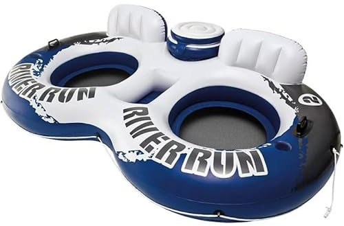 Virsus Ciambella Gonfiabile 827EU, Misura 243x157 cm, di colore Blu, Nero e Bianco, Salvagenti con fondo a Rete, 2 Porta bibite, 2 schienali per seduta comoda per piscine, Feste ed Eventi (Doppia)